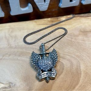 Artisan Handmade 925 Silver Necklace with Heart shape w/ wings & sword Locket